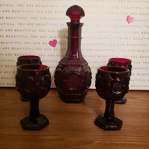 Avon 1876 Cape Cod Collection.  Wine Decanter with Wine Glasses/Goblets. Vintage